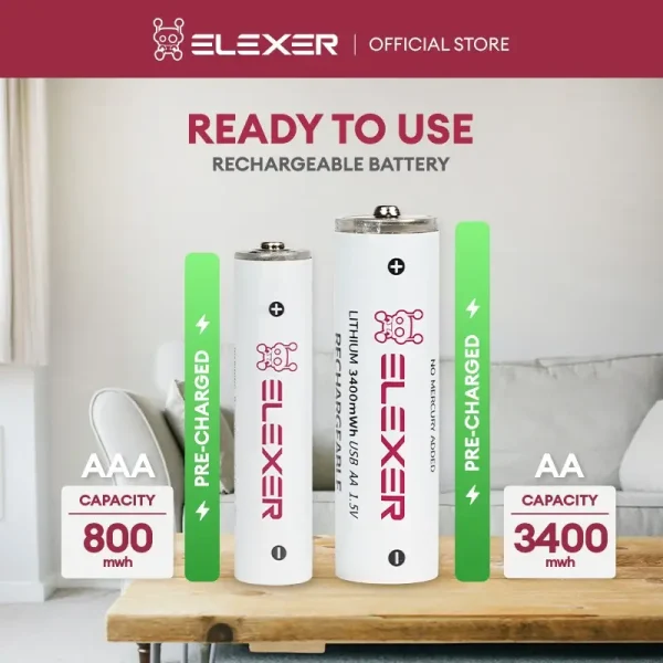 Elexer rechargeable battery capacity 800mwh