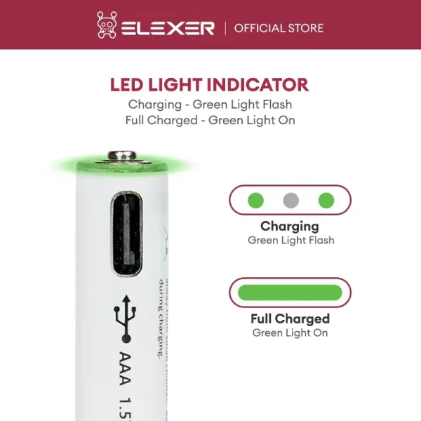 Elexer rechargeable battery led light indicator