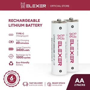 Elexer rechargeable battery warranty 6 months AA 2 packs