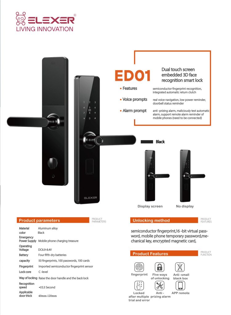 elexer lock ed01 touchscreen 3d face recognition