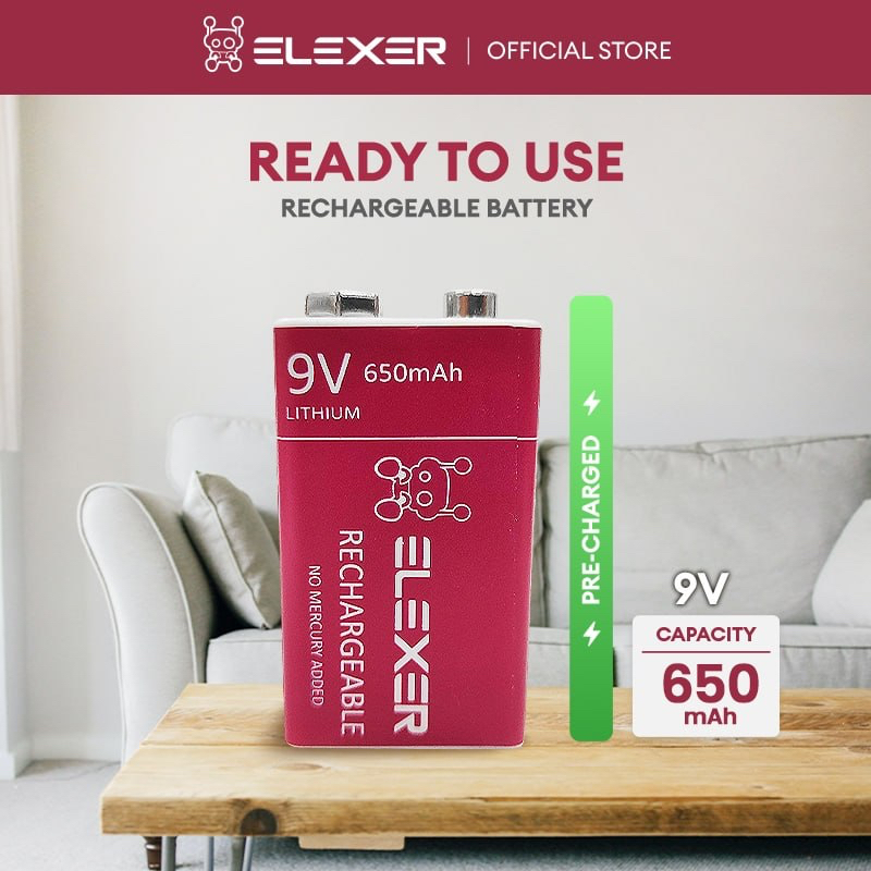 ELEXER Rechargeable Lithium-Ion 9V Battery – 650mAh (1pcs) - Image 4