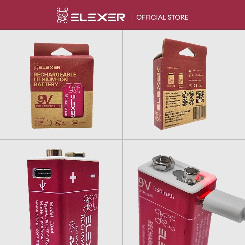 ELEXER Rechargeable Lithium-Ion 9V Battery – 650mAh (1pcs) - Image 7