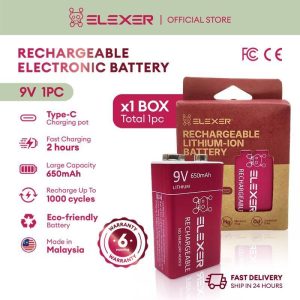 ELEXER Rechargeable Lithium-Ion 9V Battery